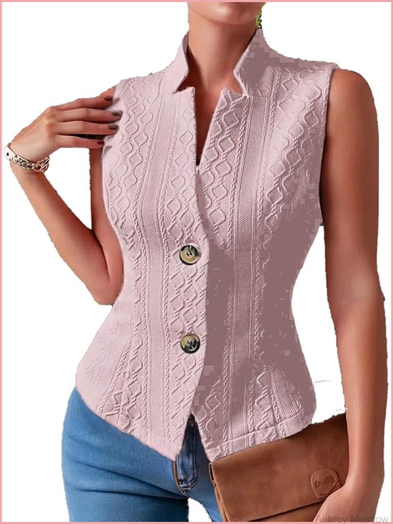 Sleeveless Button Down Blazer Vest Knit Tank Top Summer Casual